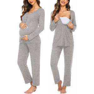 imageEkouaer Maternity Nursing Pajama Sets Labor Delivery Pjs Long Sleeve Breastfeeding Pajamas Pregnancy Sleepwear SetHeather Grey