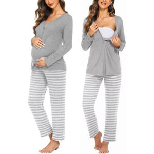 imageEkouaer Maternity Nursing Pajama Sets Labor Delivery Pjs Long Sleeve Breastfeeding Pajamas Pregnancy Sleepwear SetLight Grey Stripe