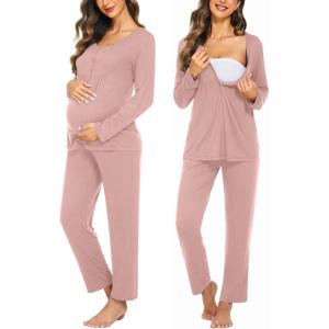 imageEkouaer Maternity Nursing Pajama Sets Labor Delivery Pjs Long Sleeve Breastfeeding Pajamas Pregnancy Sleepwear SetMauve