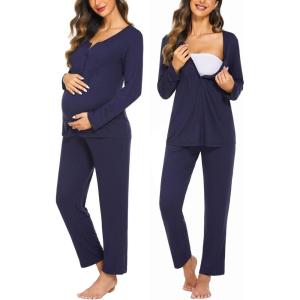 imageEkouaer Maternity Nursing Pajama Sets Labor Delivery Pjs Long Sleeve Breastfeeding Pajamas Pregnancy Sleepwear SetNavy Blue