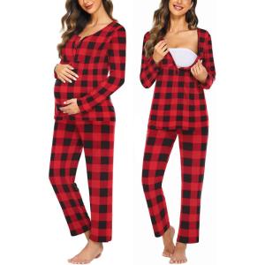 imageEkouaer Maternity Nursing Pajama Sets Labor Delivery Pjs Long Sleeve Breastfeeding Pajamas Pregnancy Sleepwear SetRed  Black Plaid