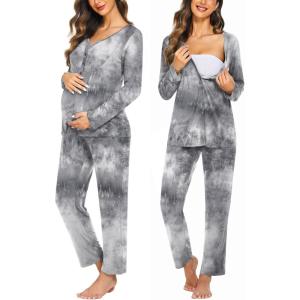 imageEkouaer Maternity Nursing Pajama Sets Labor Delivery Pjs Long Sleeve Breastfeeding Pajamas Pregnancy Sleepwear SetTie Dyegray Printing