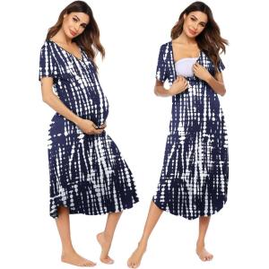 imageEkouaer Womens Maternity Nightgown for Hospital Pregnancy Long Nightgowns Nursing Night Gown for BreastfeedingBlue White