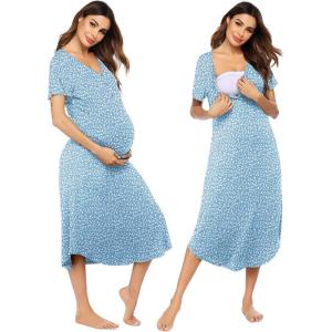 imageEkouaer Womens Maternity Nightgown for Hospital Pregnancy Long Nightgowns Nursing Night Gown for BreastfeedingLight Blue White Floral