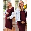 imageEkouaer Maternity Dress Rib Knit Long Sleeve Side Slit Bodycon Dresses Pregnancy Baby Shower Clothes SXXLA Long Sleeve Wine Red