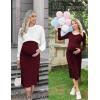 imageEkouaer Maternity Dress Rib Knit Long Sleeve Side Slit Bodycon Dresses Pregnancy Baby Shower Clothes SXXLA Long Sleeve Wine Red