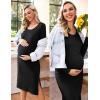 imageEkouaer Maternity Dress Rib Knit Long Sleeve Side Slit Bodycon Dresses Pregnancy Baby Shower Clothes SXXLLong Sleeve Black