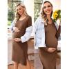 imageEkouaer Maternity Dress Rib Knit Long Sleeve Side Slit Bodycon Dresses Pregnancy Baby Shower Clothes SXXLLong Sleeve Brown