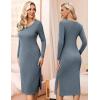 imageEkouaer Maternity Dress Rib Knit Long Sleeve Side Slit Bodycon Dresses Pregnancy Baby Shower Clothes SXXLLong Sleeve Dark Blue