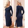 imageEkouaer Maternity Dress Rib Knit Long Sleeve Side Slit Bodycon Dresses Pregnancy Baby Shower Clothes SXXLLong Sleeve Navy Blue