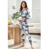 imageEkouaer Nursing Pajama Set Long Sleeve Maternity Sleepwear Labor Delivery Pjs Breastfeeding Thermal Underwear ClothesGray Flowers