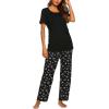 imageEkouaer Womens Maternity Nursing Pajamas Sets Breastfeeding Printed Sleepwear Short Sleeve 2 Pcs Henley Top and Pants SetBlack Flower