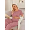 imageEkouaer Womens Maternity Nursing Pajamas Sets Breastfeeding Printed Sleepwear Short Sleeve 2 Pcs Henley Top and Pants SetBurgundy