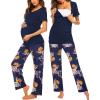 imageEkouaer Womens Maternity Nursing Pajamas Sets Breastfeeding Printed Sleepwear Short Sleeve 2 Pcs Henley Top and Pants SetNavy Floral Print