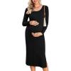 imageEkouaer Maternity Dress Rib Knit Long Sleeve Side Slit Bodycon Dresses Pregnancy Baby Shower Clothes SXXLLong Sleeve Black