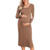 imageEkouaer Maternity Dress Rib Knit Long Sleeve Side Slit Bodycon Dresses Pregnancy Baby Shower Clothes SXXLLong Sleeve Khaki