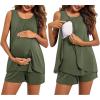 imageEkouaer Women Maternity Nursing Pajama Set Breastfeeding Sleepwear Double Layer Sleeveless Top ampamp Shorts Pregnancy PJSArmy Green