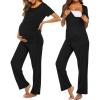 imageEkouaer Womens Maternity Nursing Pajamas Sets Breastfeeding Printed Sleepwear Short Sleeve 2 Pcs Henley Top and Pants SetBlack