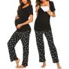 imageEkouaer Womens Maternity Nursing Pajamas Sets Breastfeeding Printed Sleepwear Short Sleeve 2 Pcs Henley Top and Pants SetBlack Flower