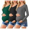 imageEkouaer Womens Maternity Shirts Long Sleeve 3 Packs Pregnancy VNeck Clothes Tunic Blouse Fall Tops for Mama SXXLBlackDark GreenDark Grey