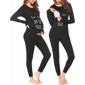 imageEkouaer Nursing Pajama Set Long Sleeve Maternity Sleepwear Labor Delivery Pjs Breastfeeding Thermal Underwear ClothesBlack Sleep Eyes