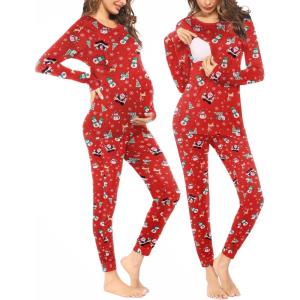 imageEkouaer Nursing Pajama Set Long Sleeve Maternity Sleepwear Labor Delivery Pjs Breastfeeding Thermal Underwear ClothesChristmas Red