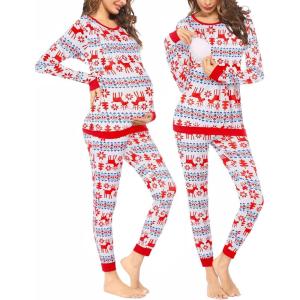 imageEkouaer Nursing Pajama Set Long Sleeve Maternity Sleepwear Labor Delivery Pjs Breastfeeding Thermal Underwear ClothesChristmas Stripe