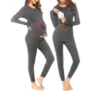 imageEkouaer Nursing Pajama Set Long Sleeve Maternity Sleepwear Labor Delivery Pjs Breastfeeding Thermal Underwear ClothesGray Footprints