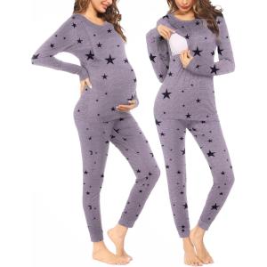 imageEkouaer Nursing Pajama Set Long Sleeve Maternity Sleepwear Labor Delivery Pjs Breastfeeding Thermal Underwear ClothesGrey Star