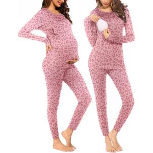 imageEkouaer Nursing Pajama Set Long Sleeve Maternity Sleepwear Labor Delivery Pjs Breastfeeding Thermal Underwear ClothesPink Leopard