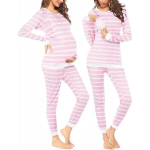 imageEkouaer Nursing Pajama Set Long Sleeve Maternity Sleepwear Labor Delivery Pjs Breastfeeding Thermal Underwear ClothesPink Stripe