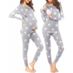 imageEkouaer Nursing Pajama Set Long Sleeve Maternity Sleepwear Labor Delivery Pjs Breastfeeding Thermal Underwear ClothesStrar Light Gray