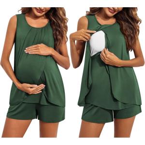 imageEkouaer Women Maternity Nursing Pajama Set Breastfeeding Sleepwear Double Layer Sleeveless Top ampamp Shorts Pregnancy PJSA02green
