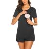 imageEkouaer Maternity Nursing Pajamas Set Short Sleeve Breastfeeding Sleepwear Double Layer Postpartum Top and Shorts SetAblack