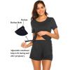 imageEkouaer Maternity Nursing Pajamas Set Short Sleeve Breastfeeding Sleepwear Double Layer Postpartum Top and Shorts SetAblack