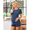 imageEkouaer Maternity Nursing Pajamas Set Short Sleeve Breastfeeding Sleepwear Double Layer Postpartum Top and Shorts SetBlue