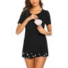 imageEkouaer Maternity Nursing Pajamas Set Short Sleeve Breastfeeding Sleepwear Double Layer Postpartum Top and Shorts SetFloral Black1