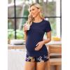 imageEkouaer Maternity Nursing Pajamas Set Short Sleeve Breastfeeding Sleepwear Double Layer Postpartum Top and Shorts SetFloral Blue