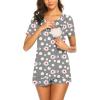 imageEkouaer Maternity Nursing Pajamas Set Short Sleeve Breastfeeding Sleepwear Double Layer Postpartum Top and Shorts SetFloral Gray1