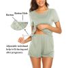 imageEkouaer Maternity Nursing Pajamas Set Short Sleeve Breastfeeding Sleepwear Double Layer Postpartum Top and Shorts SetLight Green