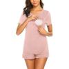 imageEkouaer Maternity Nursing Pajamas Set Short Sleeve Breastfeeding Sleepwear Double Layer Postpartum Top and Shorts SetPink1