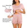 imageEkouaer Maternity Nursing Pajamas Set Short Sleeve Breastfeeding Sleepwear Double Layer Postpartum Top and Shorts SetPink1