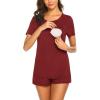 imageEkouaer Maternity Nursing Pajamas Set Short Sleeve Breastfeeding Sleepwear Double Layer Postpartum Top and Shorts SetWine Red