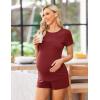 imageEkouaer Maternity Nursing Pajamas Set Short Sleeve Breastfeeding Sleepwear Double Layer Postpartum Top and Shorts SetWine Red