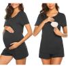 imageEkouaer Maternity Nursing Pajamas Set Short Sleeve Breastfeeding Sleepwear Double Layer Postpartum Top and Shorts SetAblack