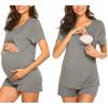 imageEkouaer Maternity Nursing Pajamas Set Short Sleeve Breastfeeding Sleepwear Double Layer Postpartum Top and Shorts SetDark Gray