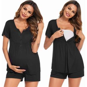 imageEkouaer Womens Maternity Nursing Pajama Sets Short Sleeve Postpartum Pajamas Breastfeeding Pregnancy ClothesBlack