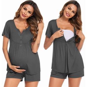 imageEkouaer Womens Maternity Nursing Pajama Sets Short Sleeve Postpartum Pajamas Breastfeeding Pregnancy ClothesDark Grey