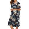 imageEkouaer House Dress for Women with Pockets Button Down Duster Housecoat Short Sleeve Mumu Nightgown SXXXLBlack Palm Tree