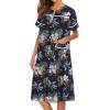 imageEkouaer House Dress for Women with Pockets Button Down Duster Housecoat Short Sleeve Mumu Nightgown SXXXLBlack Palm Tree
